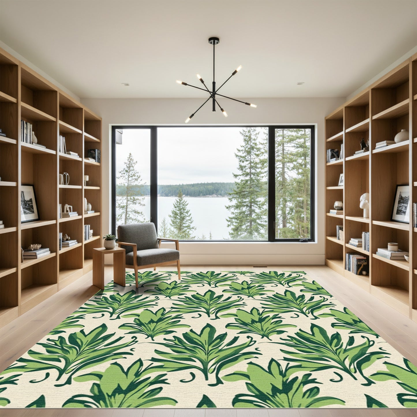 Emerald Green Tropical Leaf Garland Rug