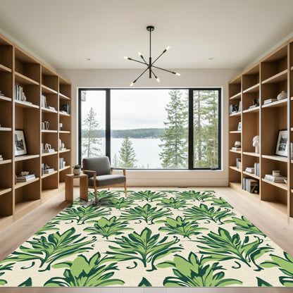 Emerald Green Tropical Leaf Garland Rug