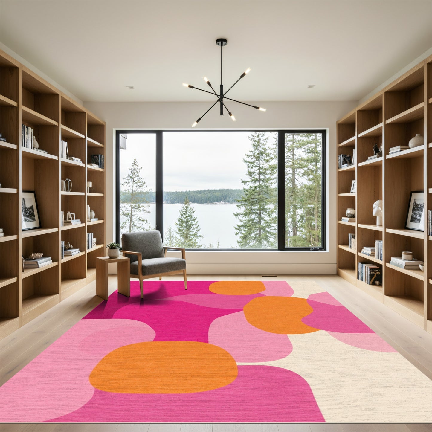 Vibrant Pink Orange Abstract Shapes Rug