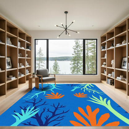 Bright Orange Coral Abstract Branch Rug
