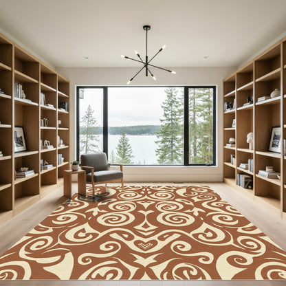 Brown Cream Swirling Arabesque Rug