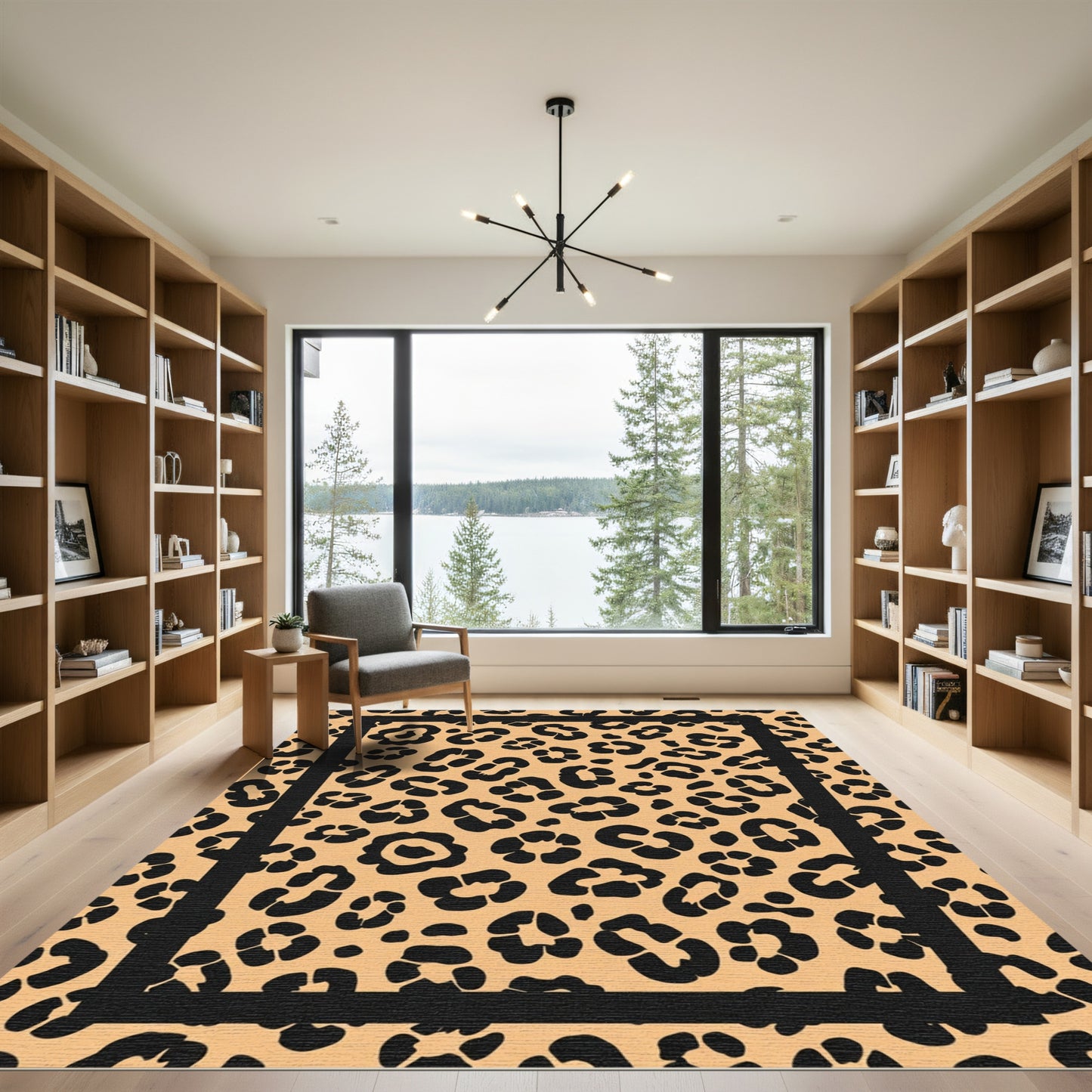 Bold Black Leopard Print Border Rug