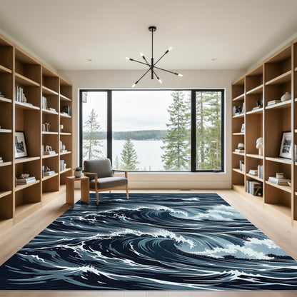 Deep Blue Crashing Ocean Waves Rug