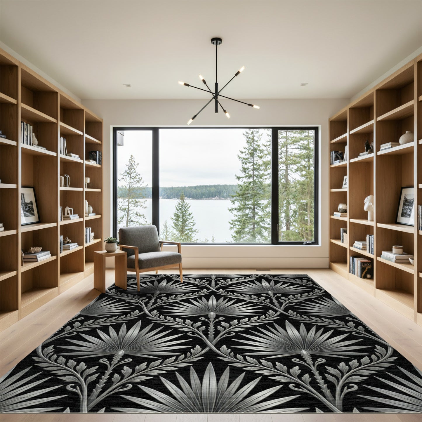Art Deco Silver Palm Leaf Lattice Rug