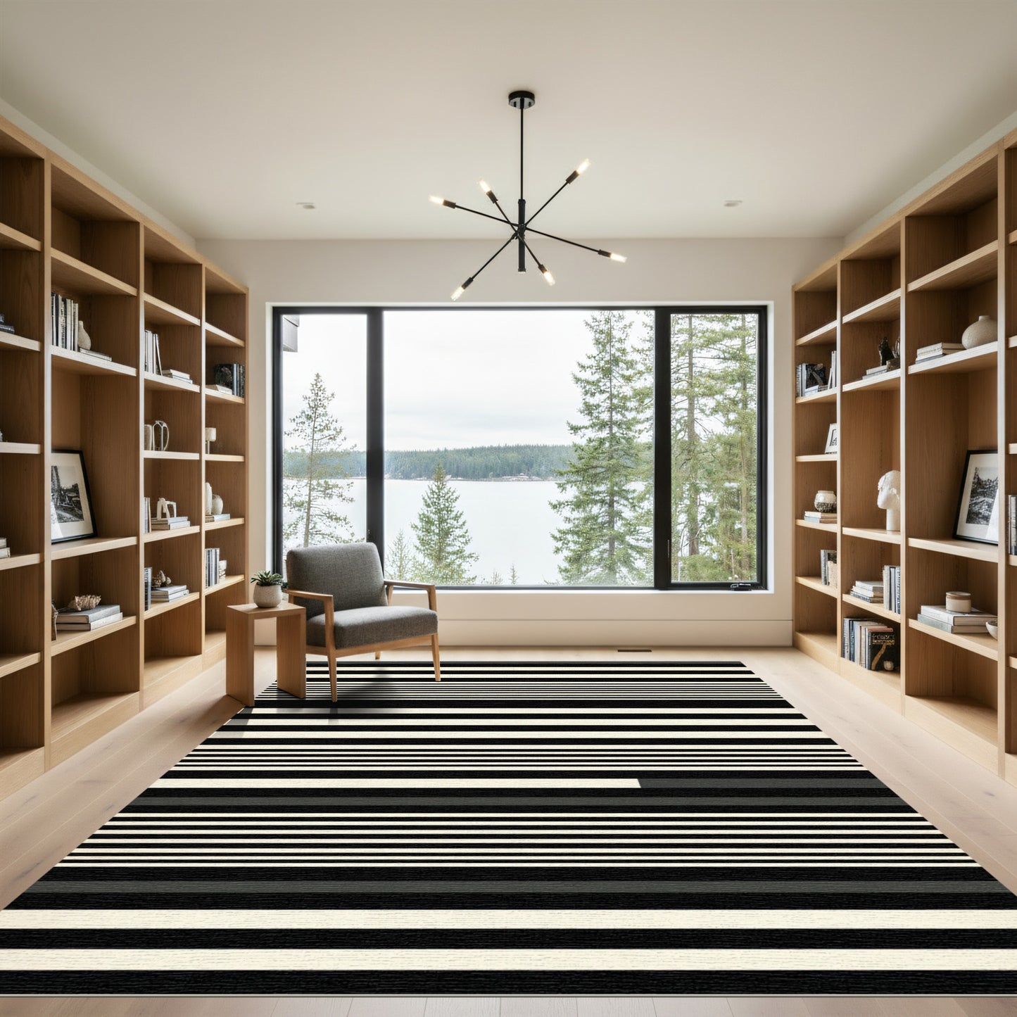 Bold Black White Striped Horizon Rug