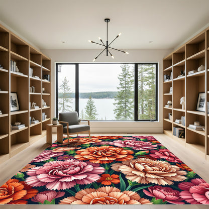 Vibrant Carnation Garden Floral Arrangement Rug
