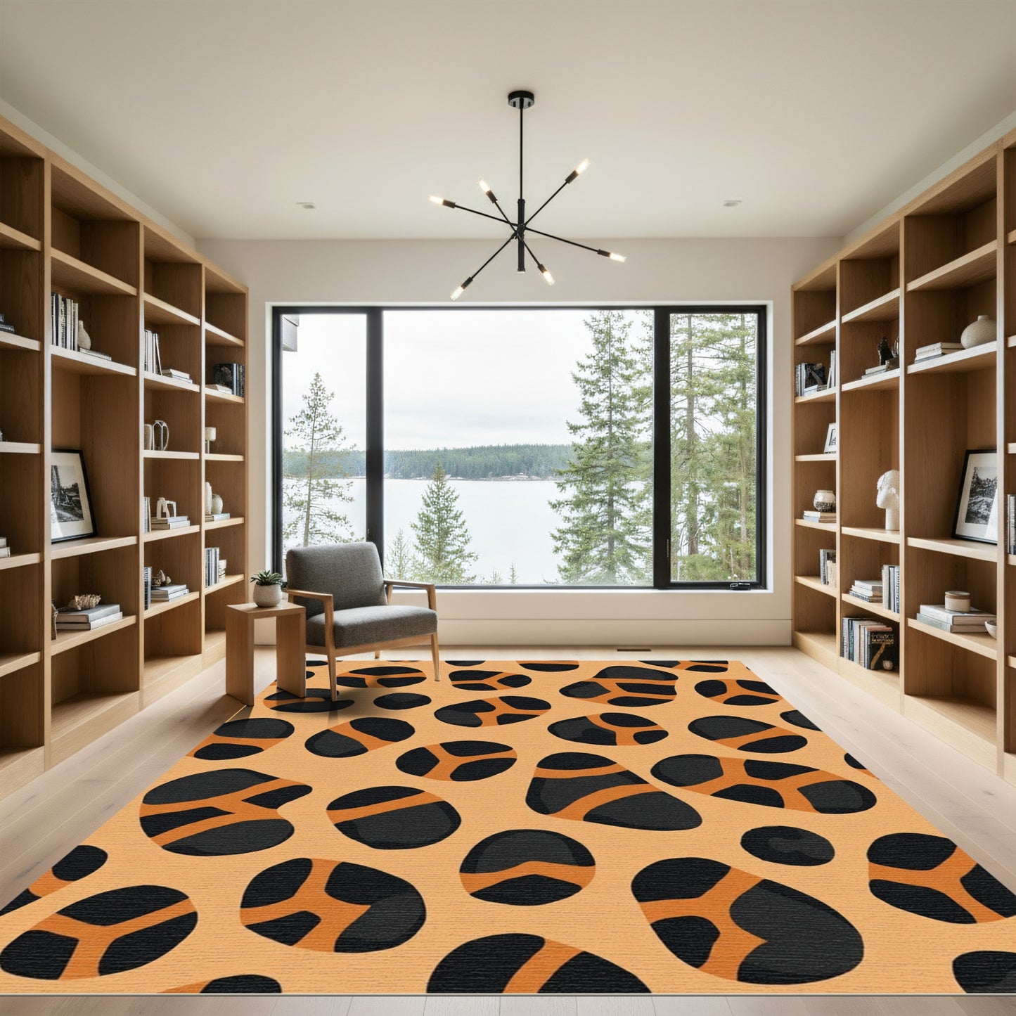Orange and Black Abstract Spots Rug