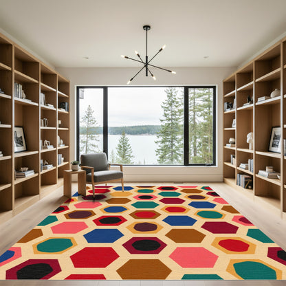 Retro Geometric Hexagon Colors Rug