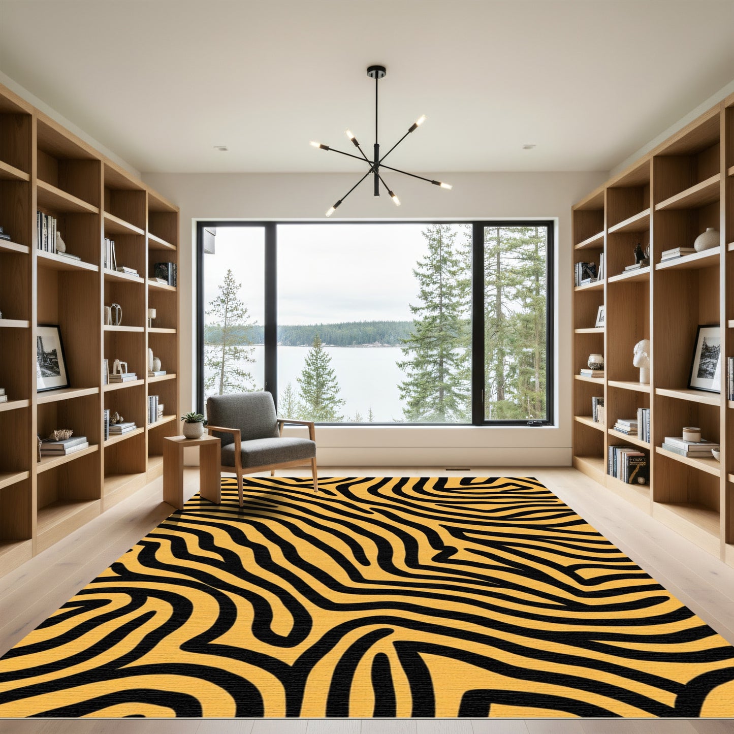 Bold Orange Black Abstract Stripes Rug