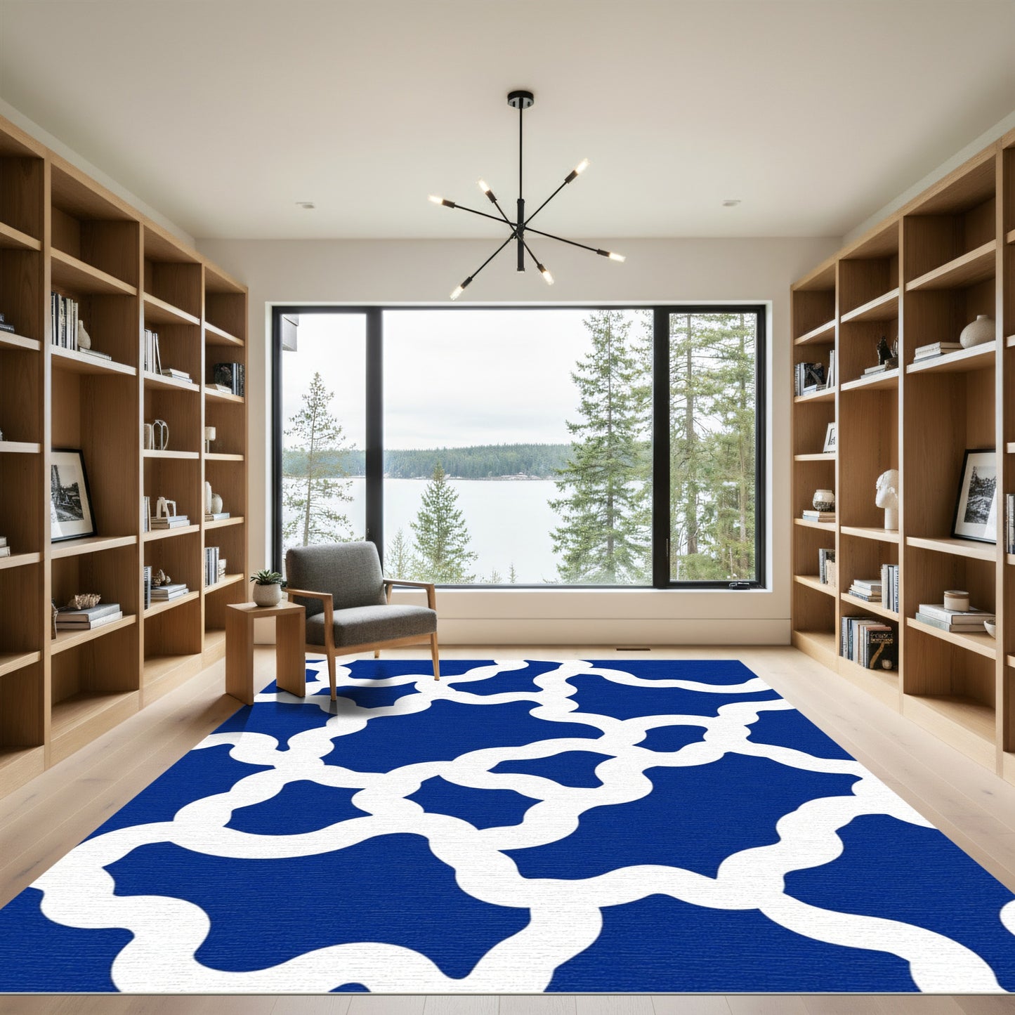 Deep Blue Interlocking Organic Waves Rug