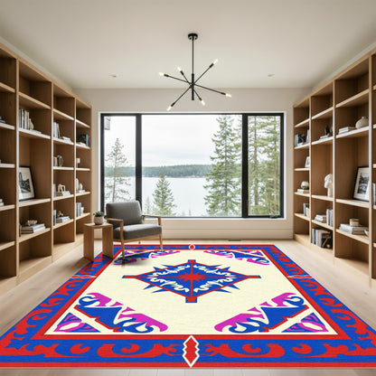 Bold Red Blue Star Diamond Rug