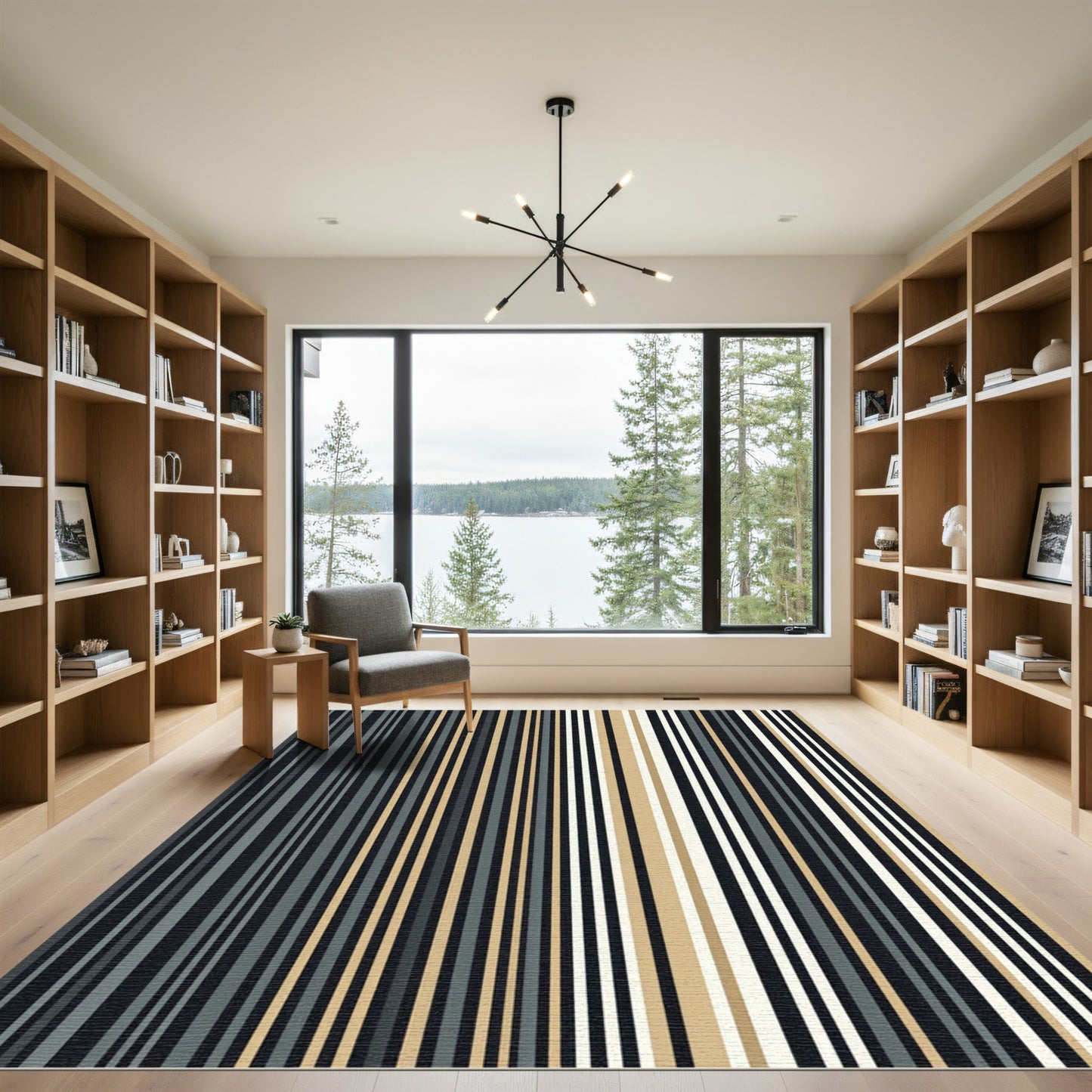 Modern Vertical Stripe Khaki Cream Rug