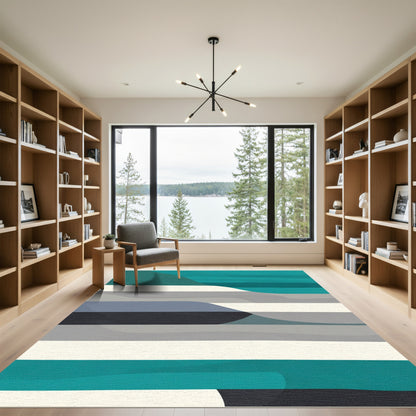 Teal Gray White Horizontal Layers Rug