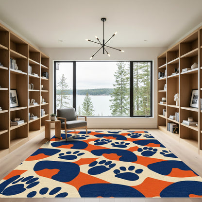Navy Paw Prints Orange Abstract Mix Rug