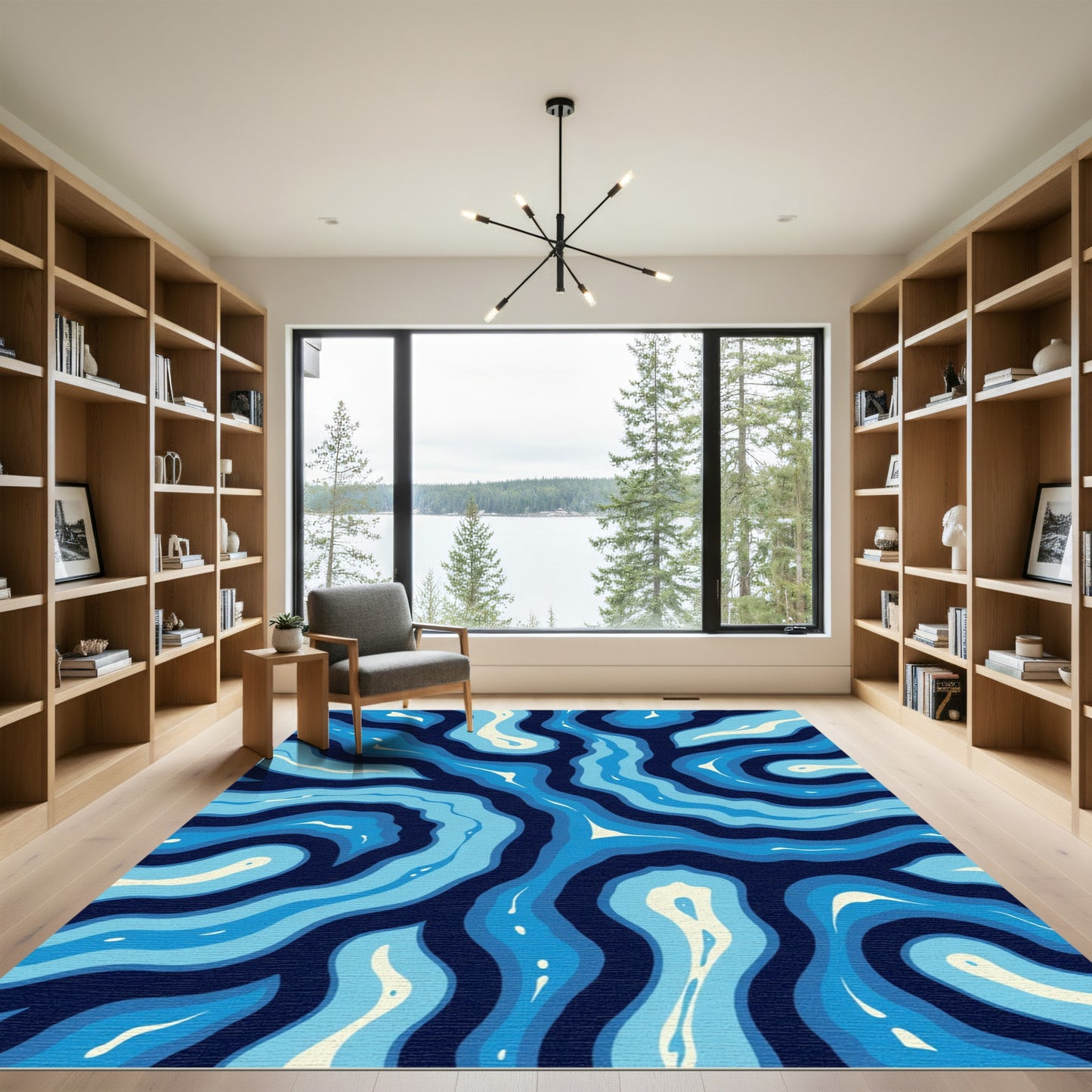 Deep Blue Water Swirl Abstraction Rug
