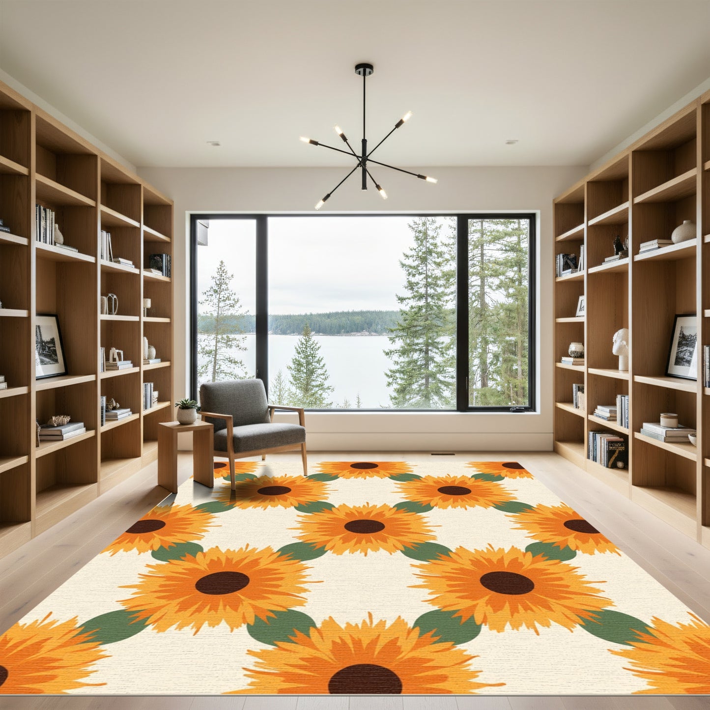 Orange Sunflower Garden Pattern Rug