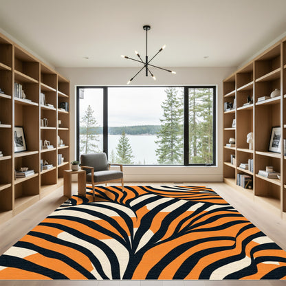 Retro Orange Black Cream Swirl Rug
