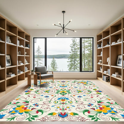 Crimson Blue Yellow Floral Vine Rug