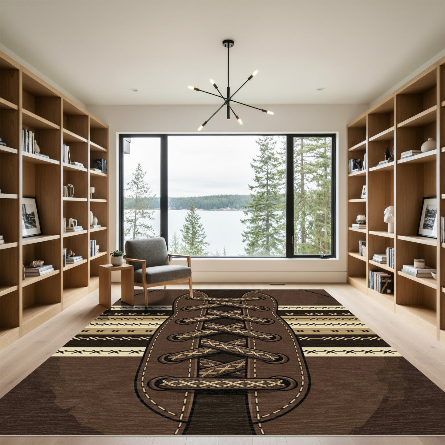 Leather Laceup Brown Stadium Textured Rug