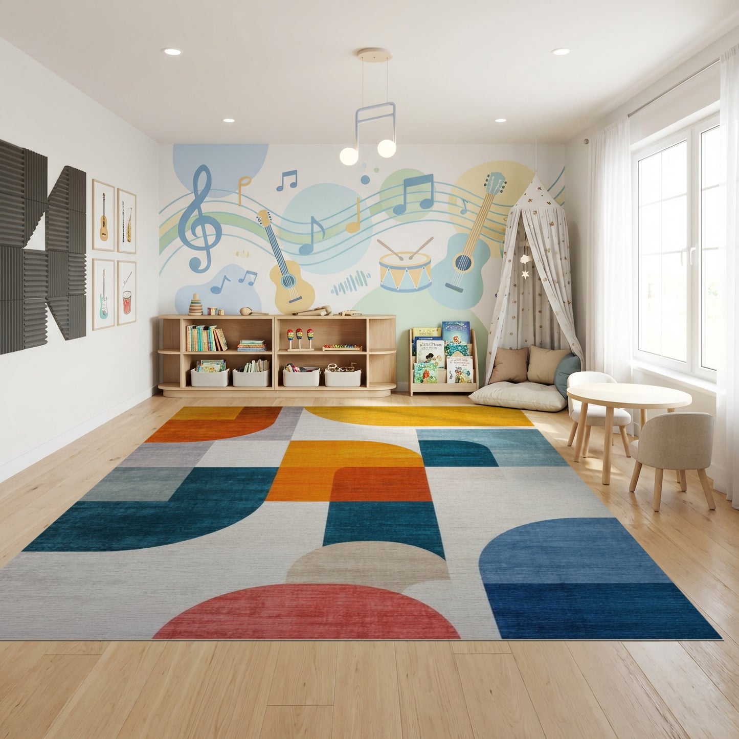 Modern Teal Orange Geometric Abstract Rug