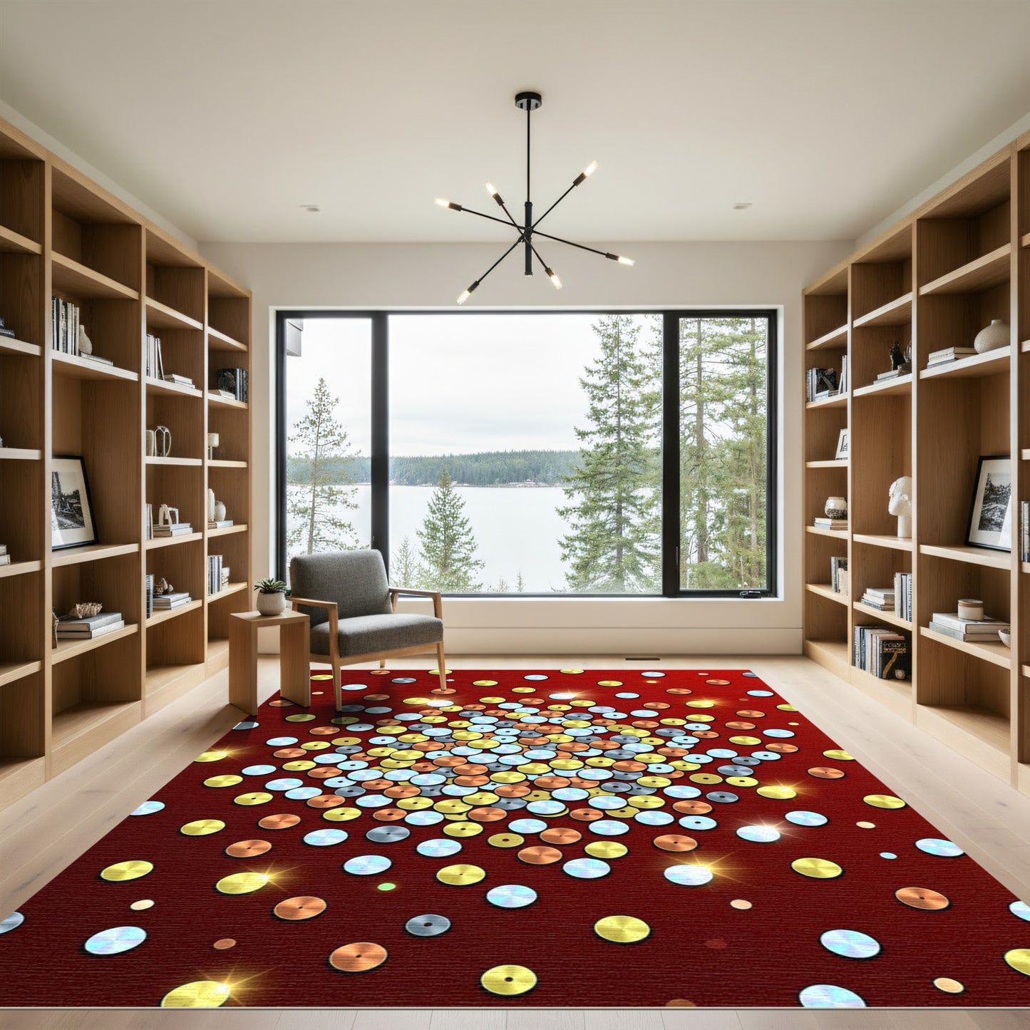 Red Scattered Metallic Circles Sparkle Rug