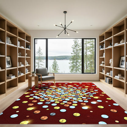 Red Scattered Metallic Circles Sparkle Rug