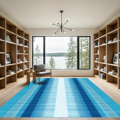 Cool Blue Vertical Gradient Stripes Rug