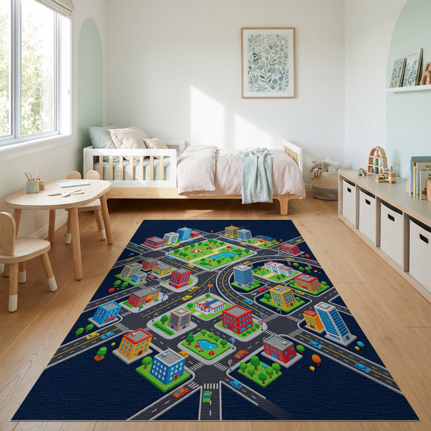 Colorful Isometric City Park Rug