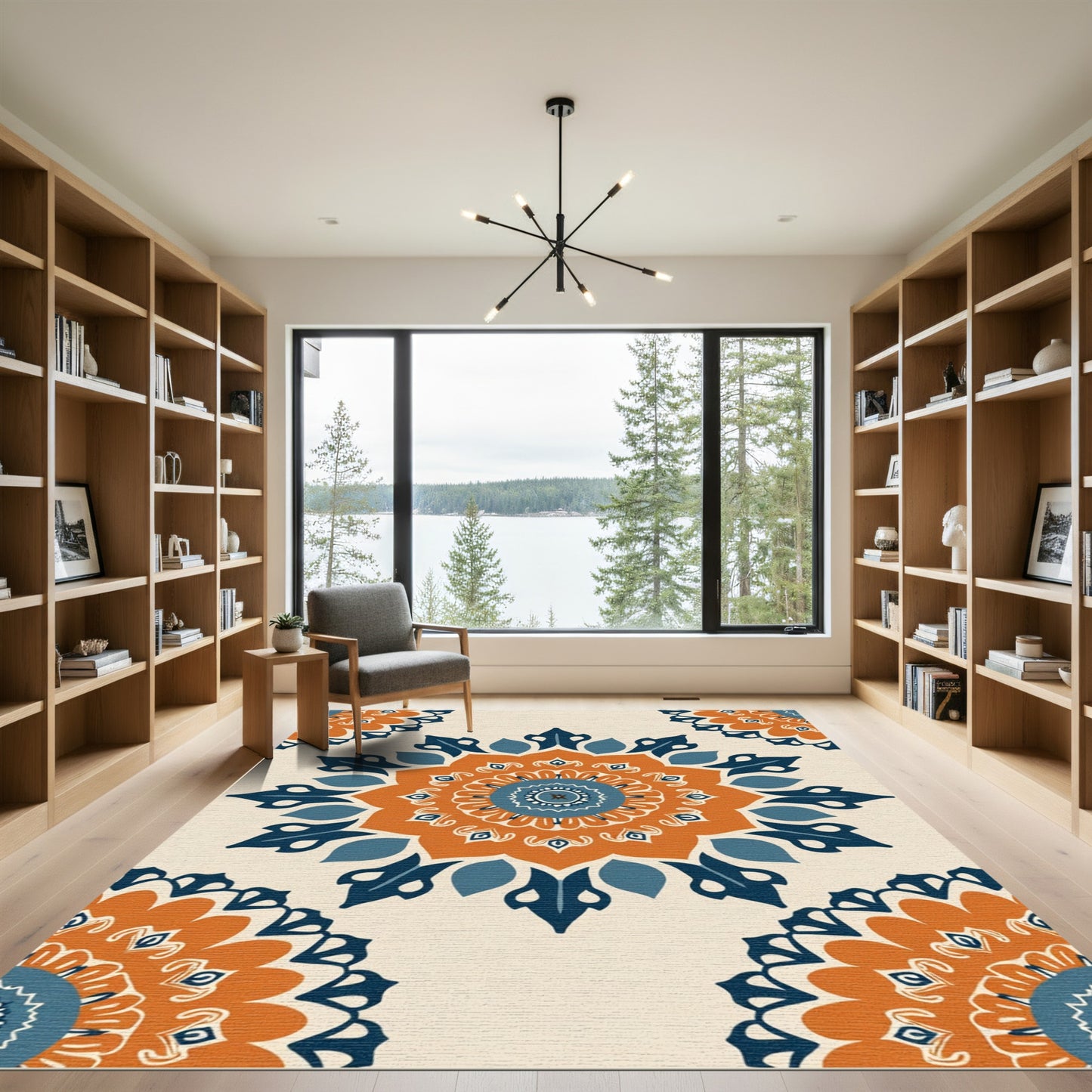 Orange Blue Medallion Folk Art Rug