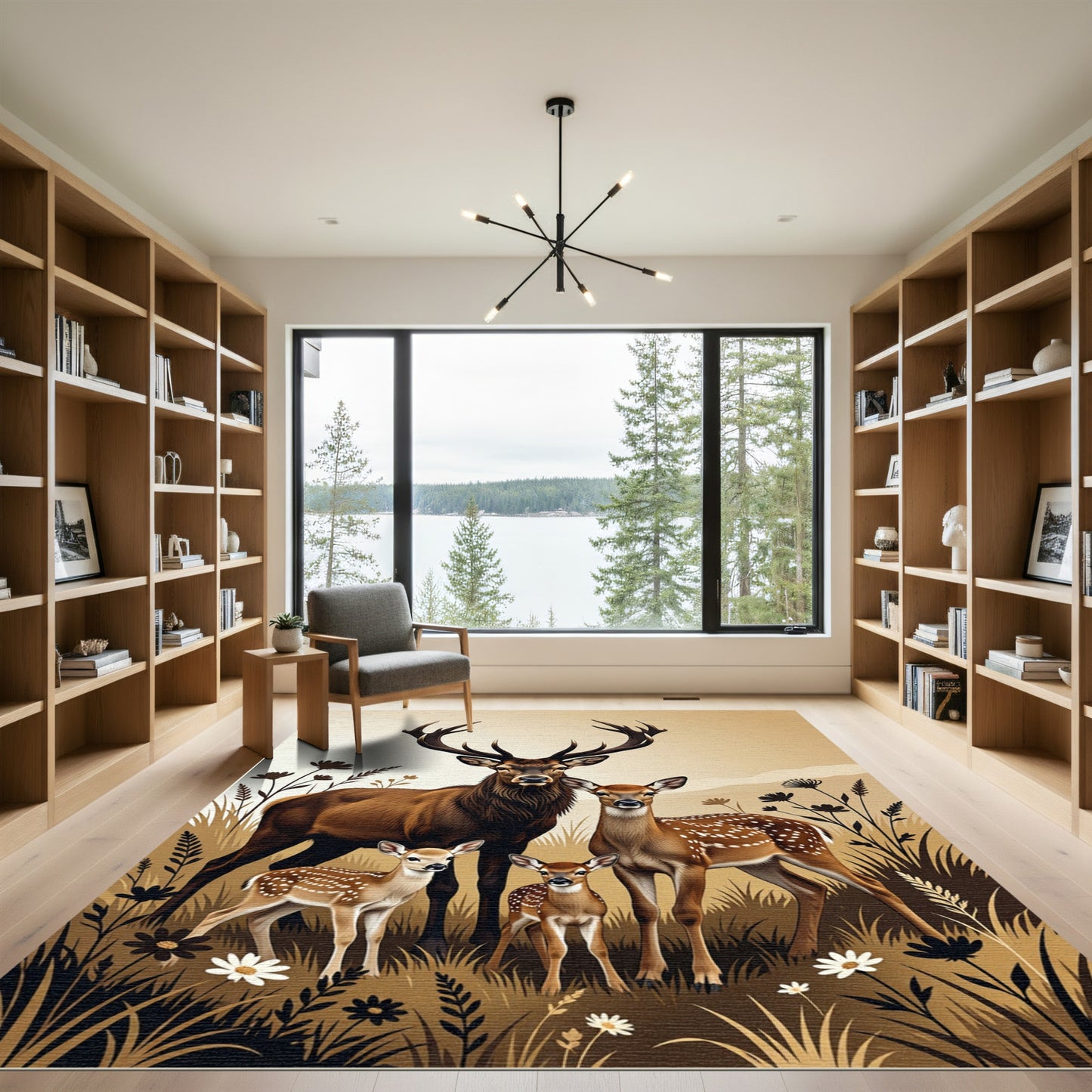 Majestic Woodland Deer Family Portrait Rug