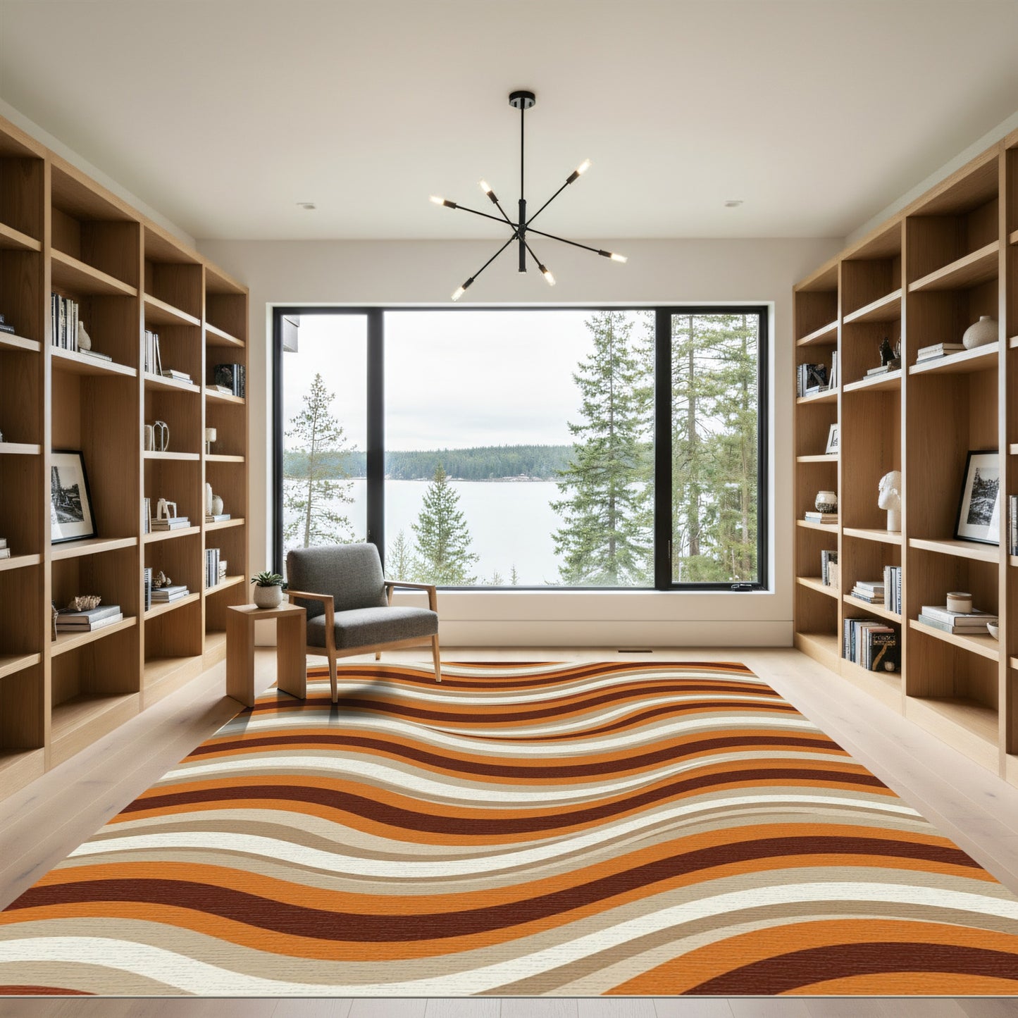 Earthy Retro Wavy Brown Striped Rug