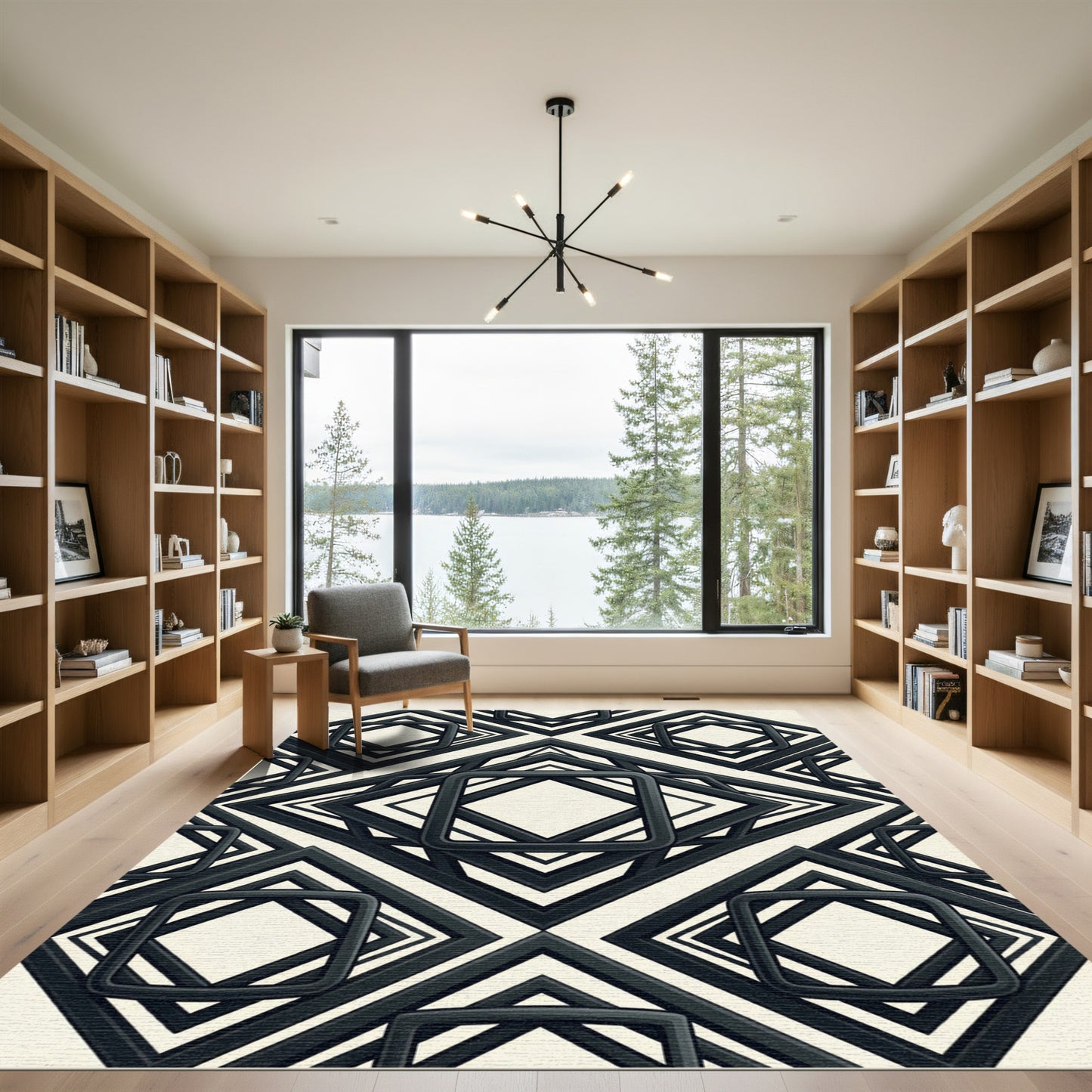 Modern Monochrome Geometric Squared Frame Rug