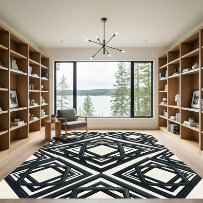 Modern Monochrome Geometric Squared Frame Rug