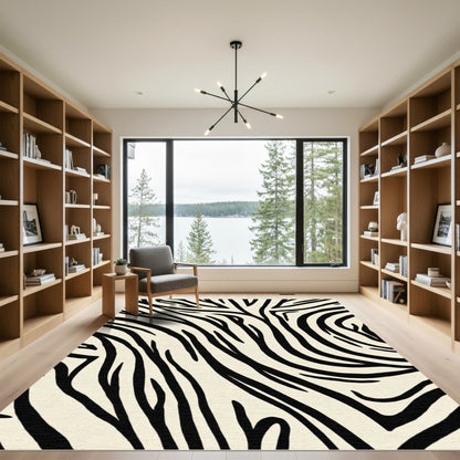 Striking Black Ivory Tiger Ripples Rug