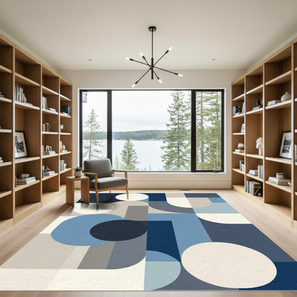 Abstract Blue Geometric Shapes Rug