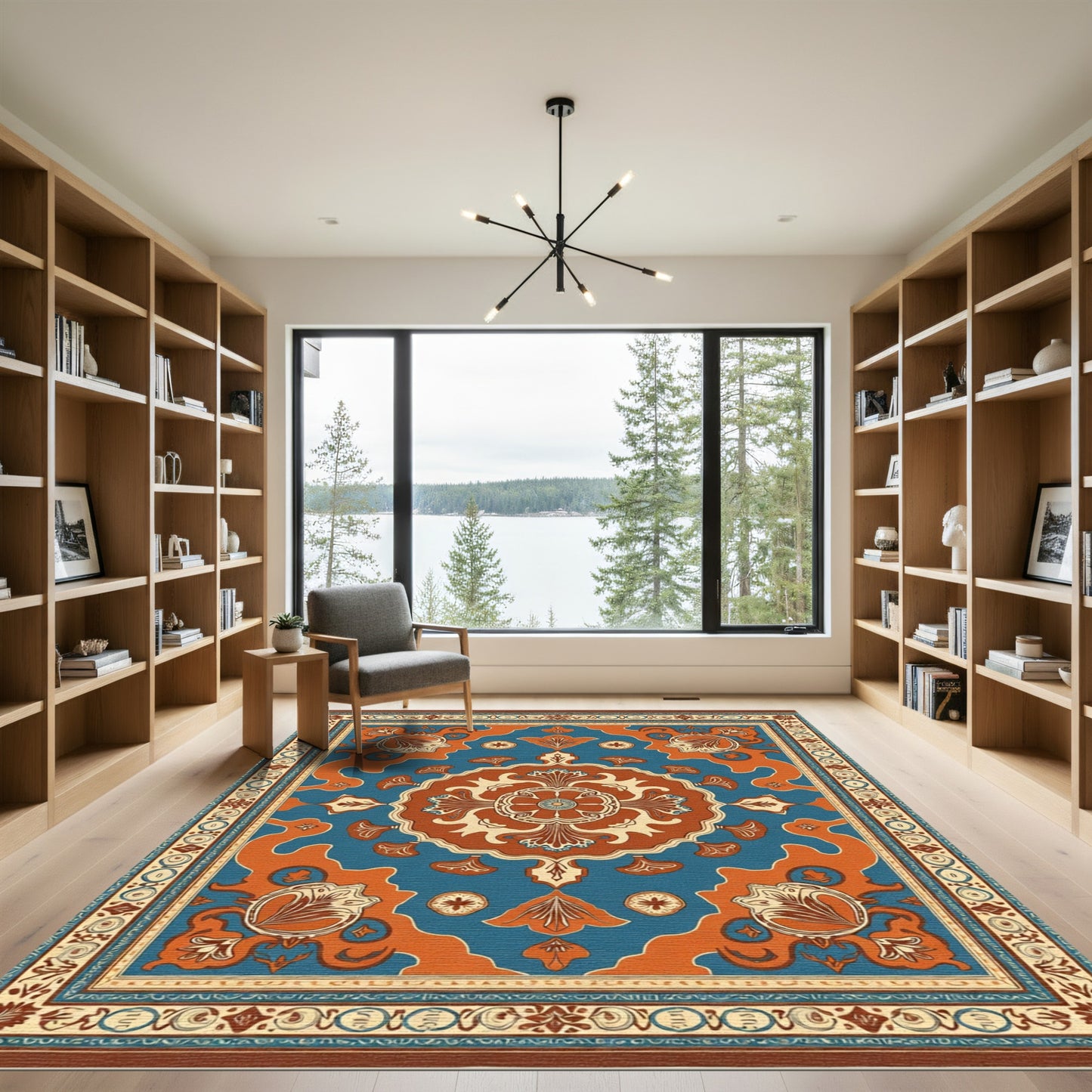 Ornate Blue Orange Medallion Floral Rug