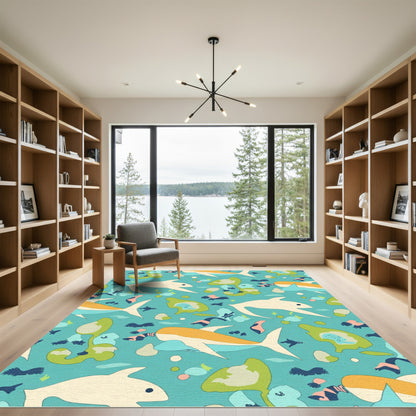 Whimsical Ocean Shark Underwater Scene Rug