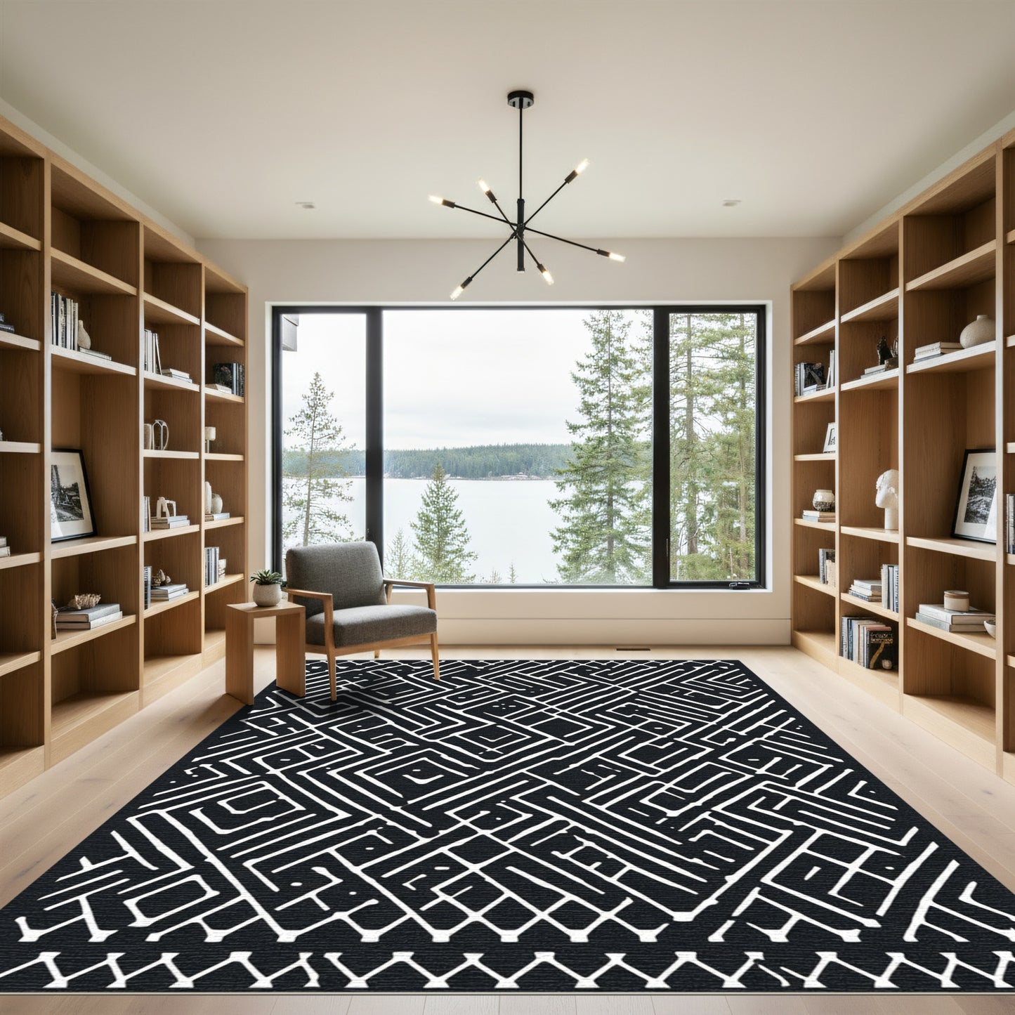 Navajo Diamond Black White Geometric Rug