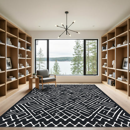 Navajo Diamond Black White Geometric Rug