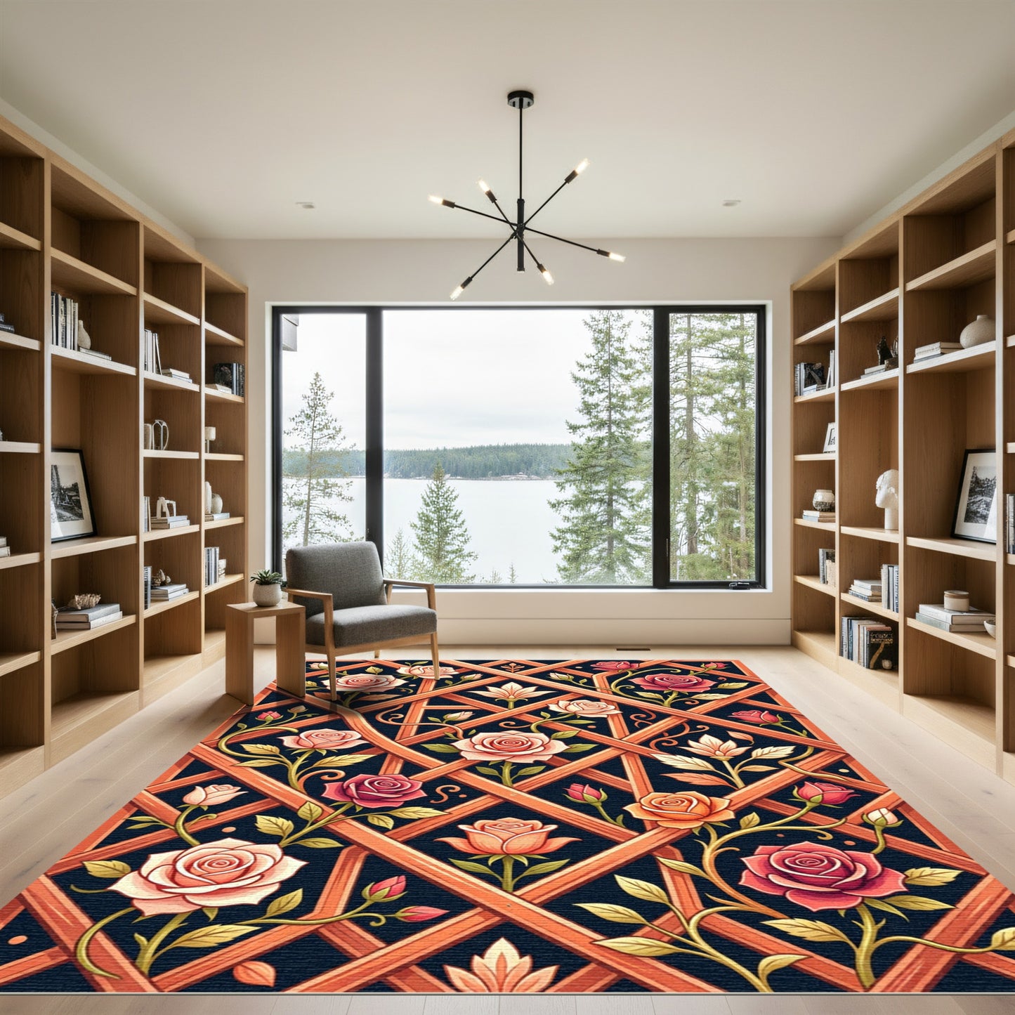 Orange Lattice Rose Garden Vine Rug