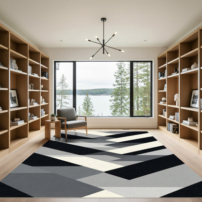 Monochrome Geometric Chevron Fragment Rug