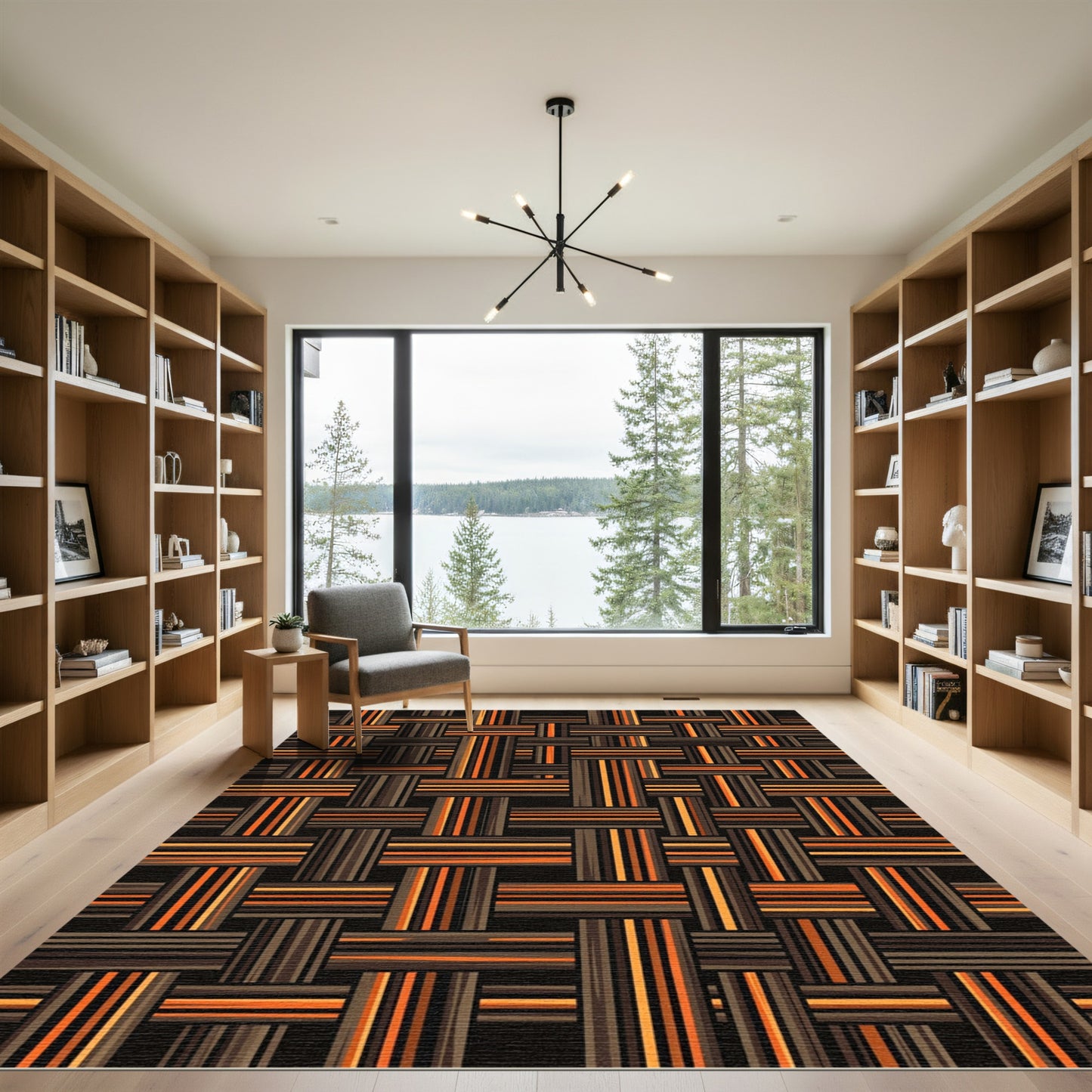 Woven Orange Brown Stripe Texture Rug