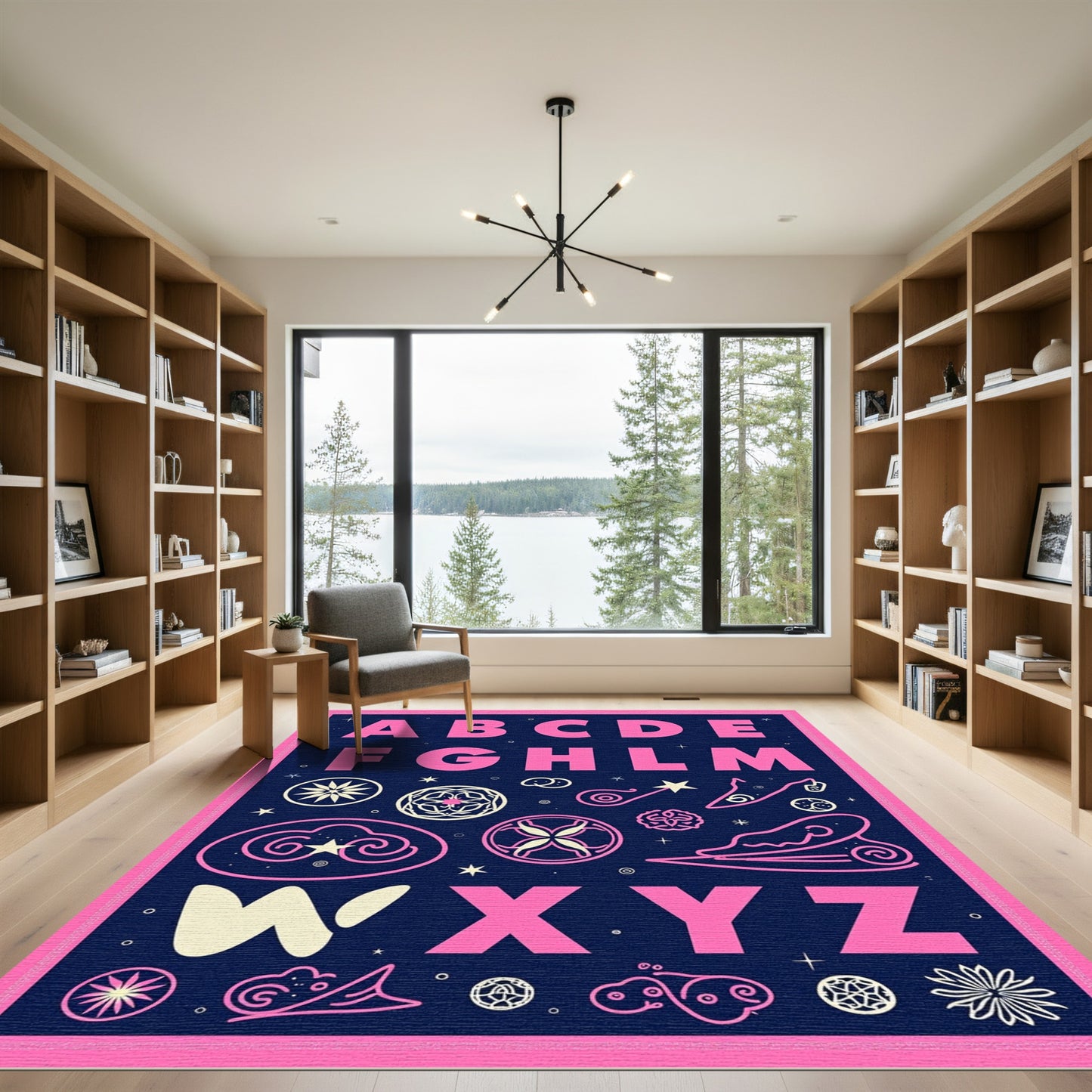 Cosmic Pink Alphabet Galaxy Rug