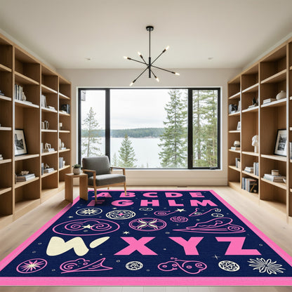 Cosmic Pink Alphabet Galaxy Rug