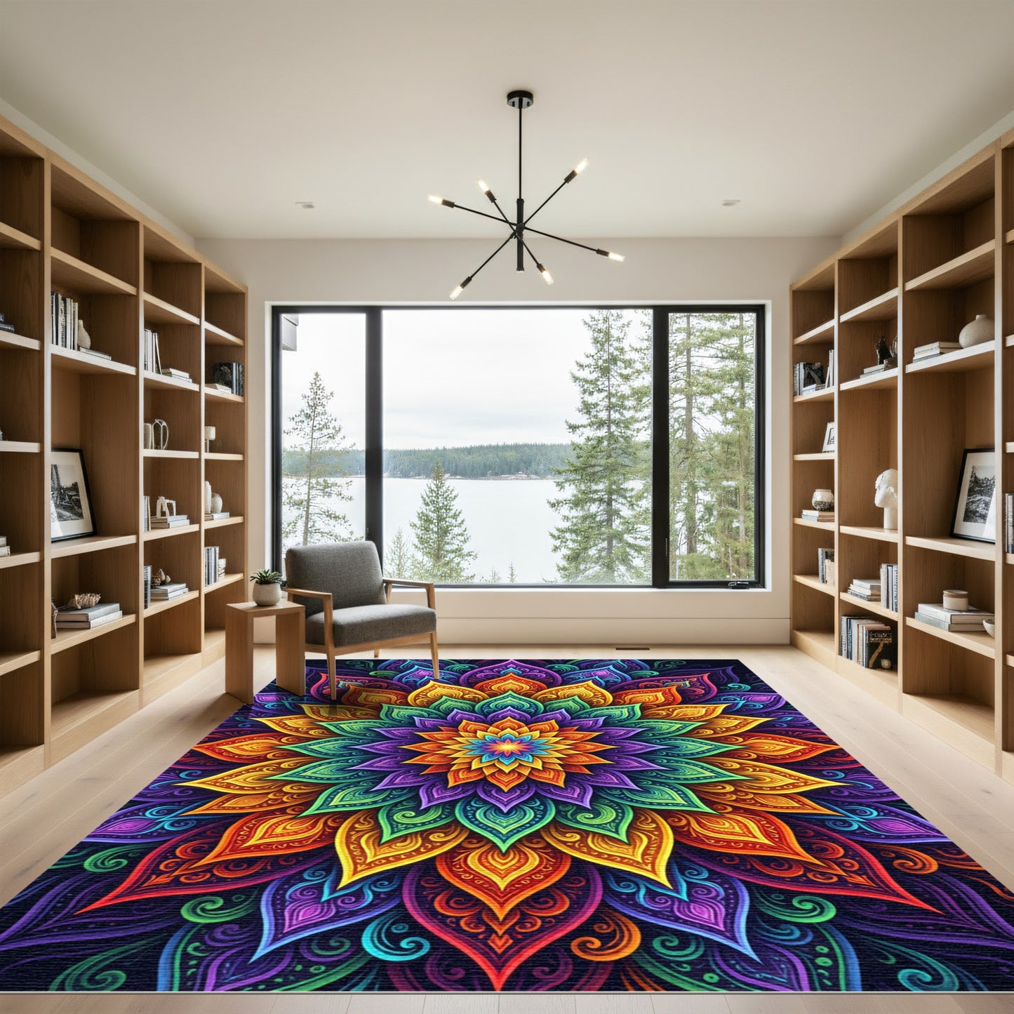 Vibrant Multicolored Radiant Lotus Mandala Rug