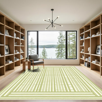 Pale Green Abstract Stripe Border Rug
