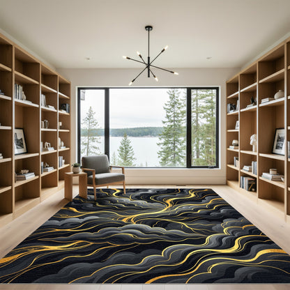 Golden Celestial Swirl Cloud Rug