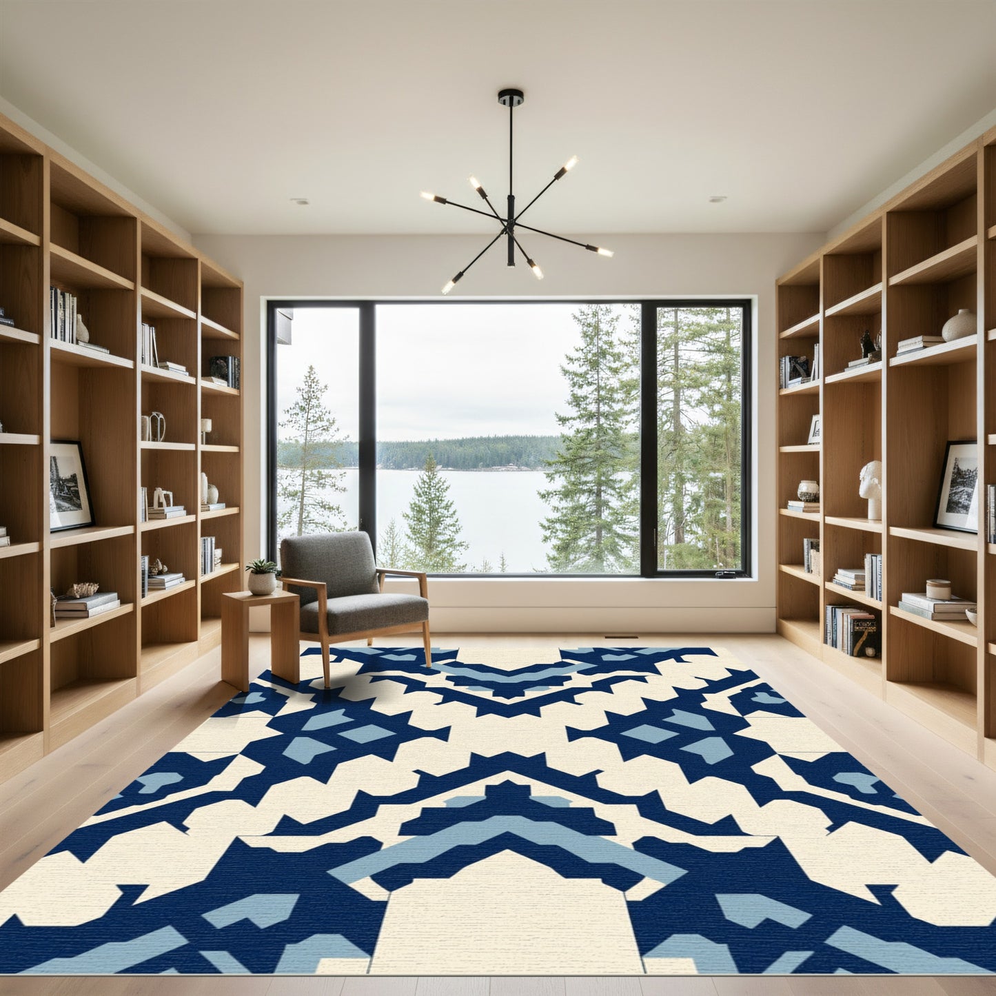 Navy Blue Geometric Arch Medallion Rug
