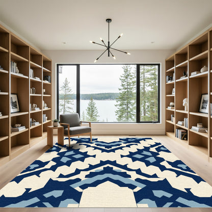 Navy Blue Geometric Arch Medallion Rug
