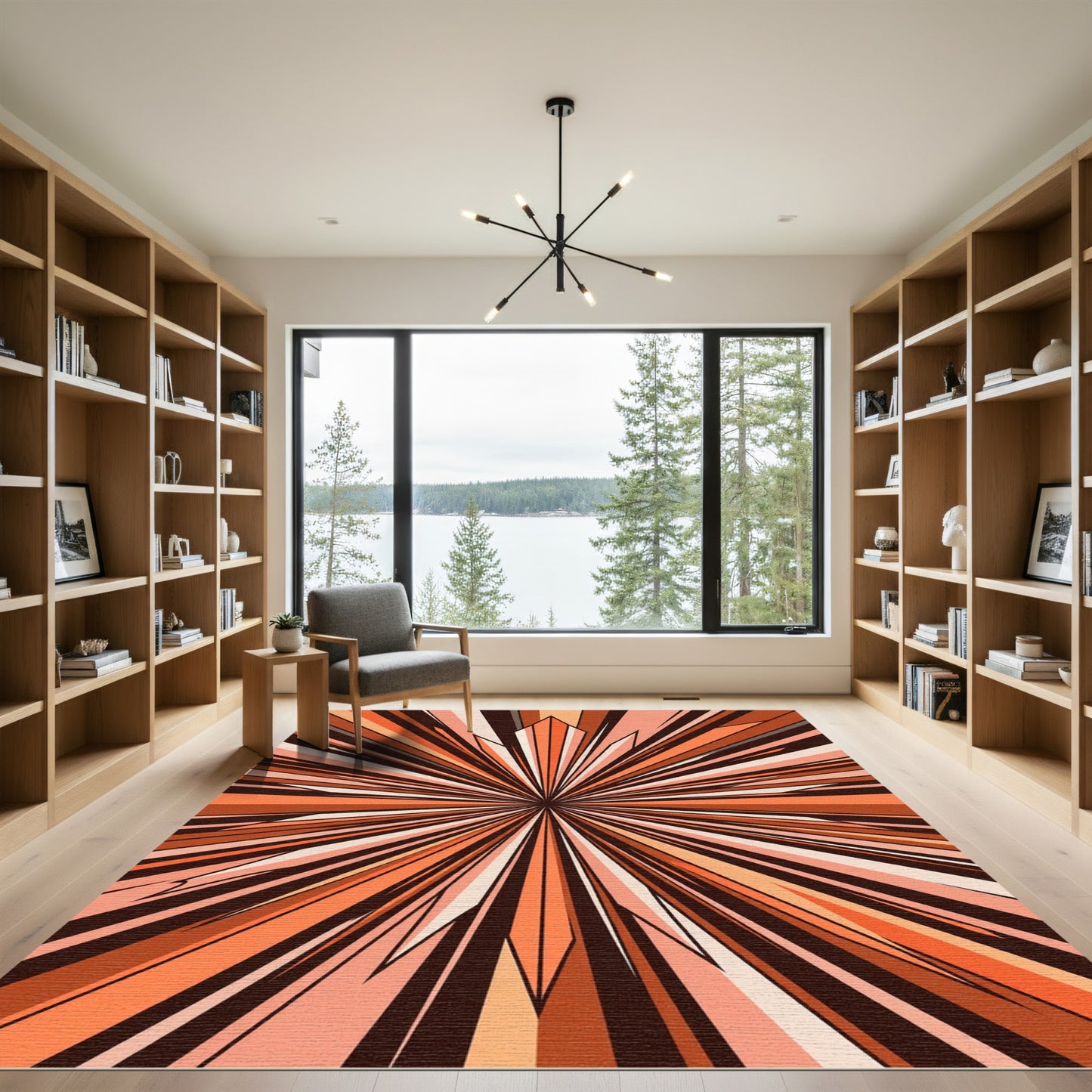 Warm Orange Sunburst Starburst Rug